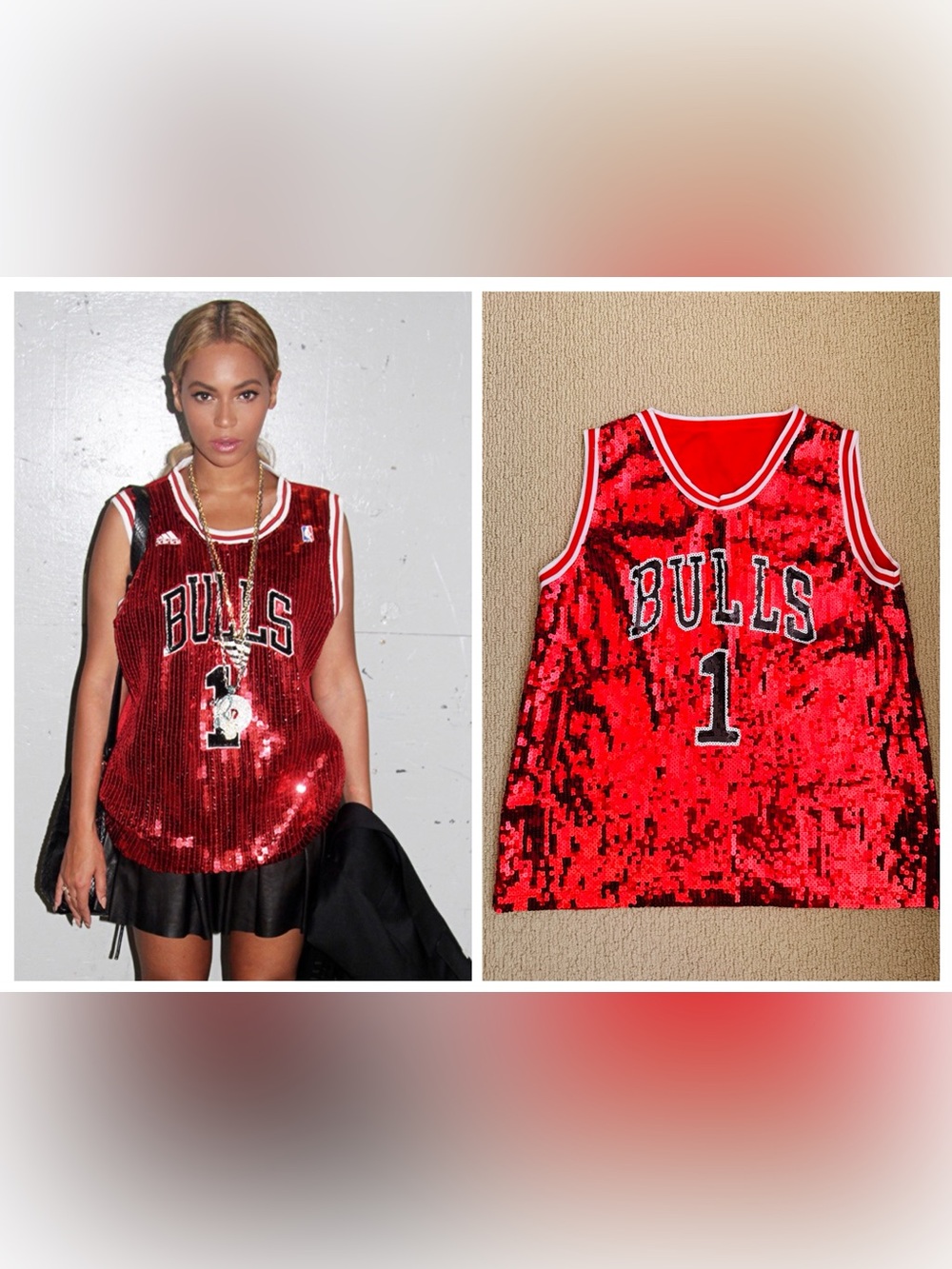 New Chicago Bulls Red Sequin Basketball Jersey - As seen on Beyoncé